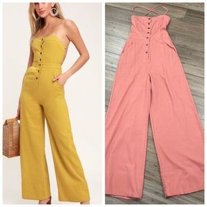 Lulu's coral pink backless jumpsuit cotton linen blend
